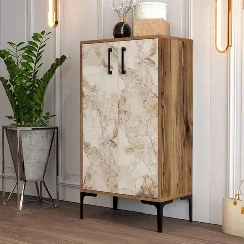 Botník Prag - Walnut, White Marble