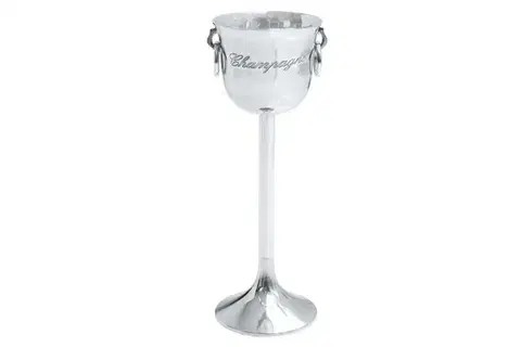 Estila Glamour stříbrná nádoba na šampaňské Champagne na stojanu s chromovým povrchem a gravírovaným nápisem 75 cm