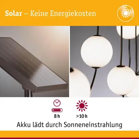 PAULMANN Solární LED světelný řetěz Taina prodlužovací sada IP67 3000K 1,71m černá