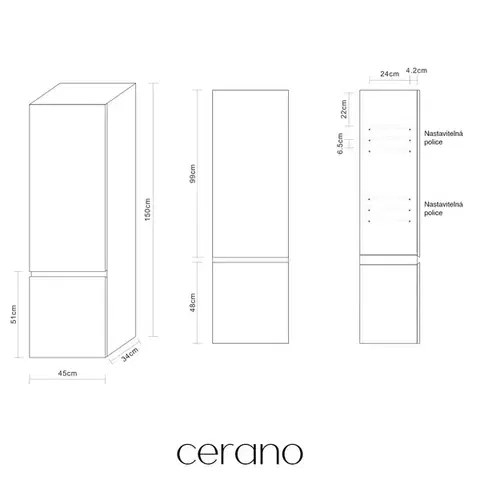 CERANO Koupelnová skříňka vysoká Carole antracitová 45x150x34  CER-009857
