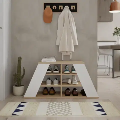 Botník Pyramid Shoe Bench - Oak, White