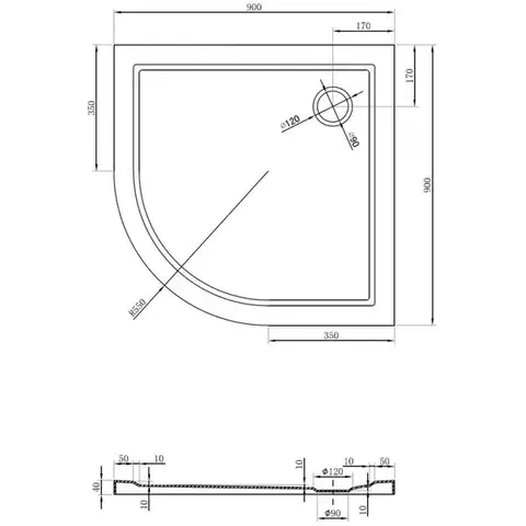 MEXEN Flow Sprchová vanička čtvrtkruh slim 90 x 90, černá mat 46Q709090