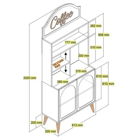 Coffee Bar Cabinet Lyon 80 - Cream, Walnut - POSLEDNÍ KUS