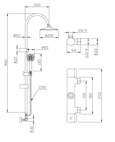 INVENA Sprchový sloup s termostatickou baterií GRACJA AU-15-D01-C