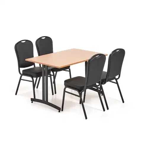 Jídelní set SANNA + HARTFORD, 1 stůl 1200x800 mm, buk, 4 židle, černá/černá syntetická kůže