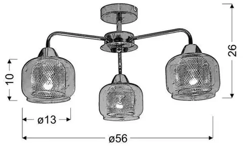 Chromová stropní lampa, skleněné stínidlo, 3x40W Ray