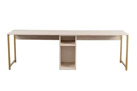 Psací stůl Twin Study Desk - Travertine, Gold