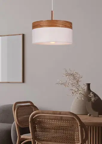 Závěsná lampa Orto bílá + dřevěná 1x60W E27 stínidlo hnědá + bílá