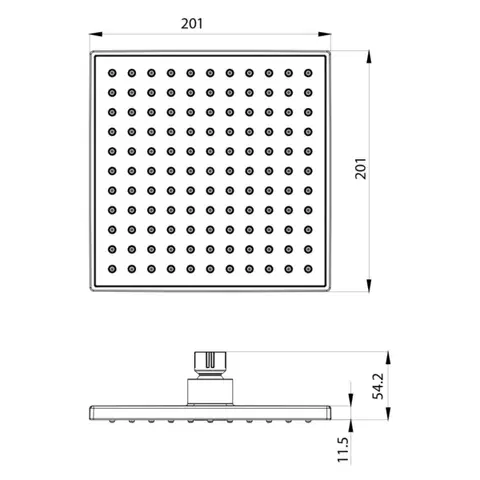 AQUALINE Hlavová sprcha, 200x200, ABS/černá mat SC164B