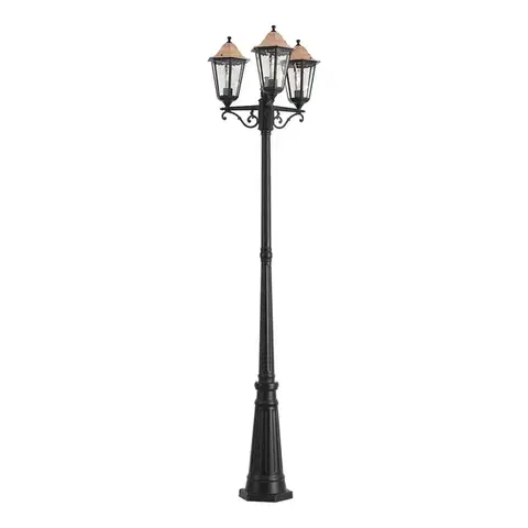 Klasická venkovní lucerna černá s mědí 220 cm 3-světla IP44 - Havana