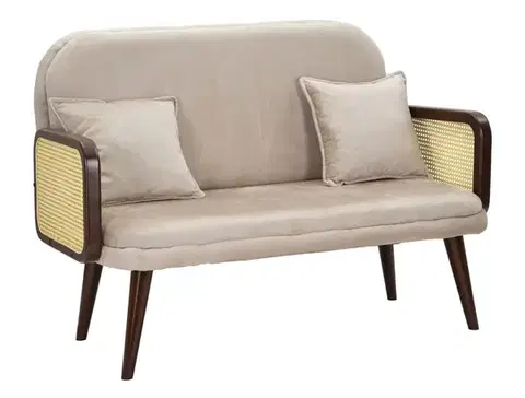 Estila Designová retro dvoumístní ratanová sedačka Salov s béžovým sametovým potahem s venkovským výpletem 131 cm