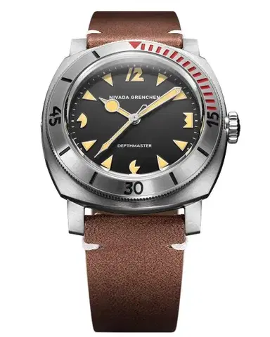 Nivada Grenchen Depthmaster Pacman 42mm - Brown Leather White Stitching