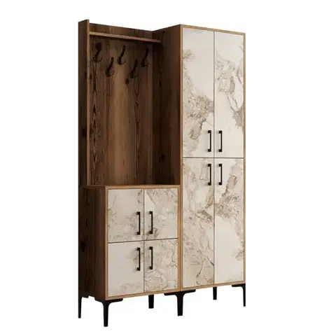 Předsíňová stěna Berlin BA - Walnut, White Marble