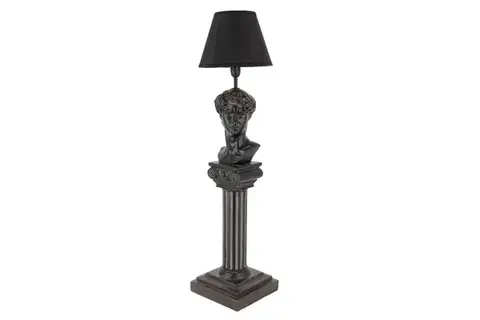 Estila Designová vintage černá stolní lampa Antica s nohou ve tvaru antického sloupu s bustou Davida s textilním stínítkem 72 cm