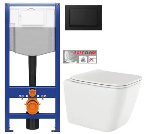 CERSANIT předstěnový instalační systém s černým tlačítkem K97-0574 + WC INVENA PAROS  + SEDÁTKO K97-526 0574 RO1