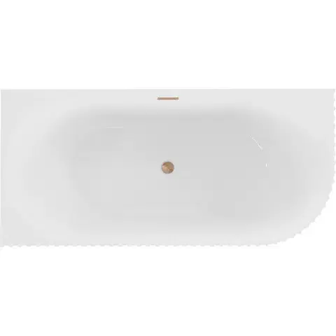 MEXEN/S Gia volně stojící rohová vana reliéf pravá 150 x 75, bílá lesk, sifon a přepad měď kartáčovaná 52701507500P-65