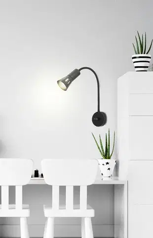 Černá nastavitelná nástěnná lampa s ramenem + vypínač Arena