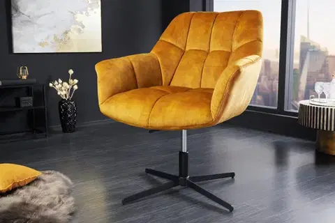Estila Designové otočné výškově nastavitelné křeslo Mariposa v hořčičné barvě s čalouněným potahem 89 cm