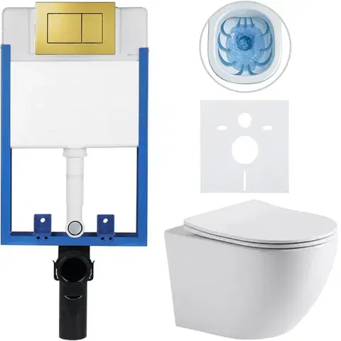 CERANO Kompletní WC set Profi/Cesso bílá lesklá WC tlačítko Classic/Zlatá pro zazdění 49x36  CER-002894