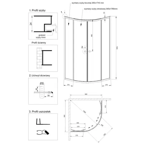 INVENA Sprchový kout čtvrtkruh MARBELLA, profil: chrom, sklo frosted 90x90cm AK-46-191-O