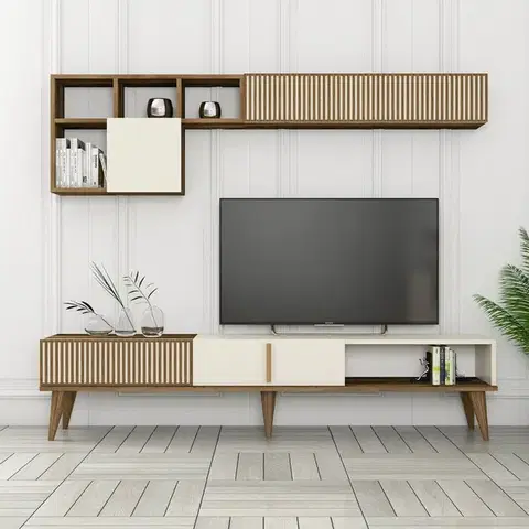 Televizní stěna Milen Walnut and Cream
