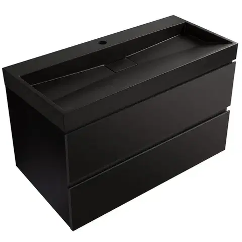 CERANO Koupelnová skříňka Carole černá matná + umyvadlo z lit. mramoru Vita černá matná s otvorem 100x58x46  CER-669052