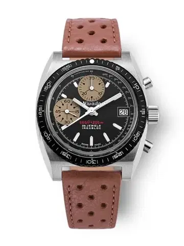 Nivada Grenchen Autochron White Automatic - Brown Leather