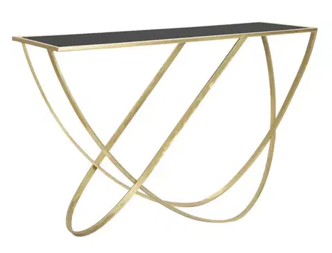 Estila Designový glamour obdélníkový konzolový stolek Vertilio se zlatou kovovou podstavou černou skleněnou deskou 120 cm