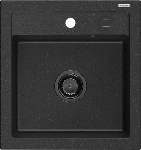 MEXEN/S Vito Vito granitový dřez 1-miska 520x490 mm, černý/stříbro metalik + černý sifon 6503521000-73-B