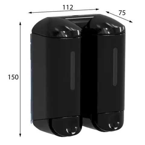 SAPHO SHOWER SMALL dvojitý dávkovač tekutého mýdla, 2x170ml, černá A94603