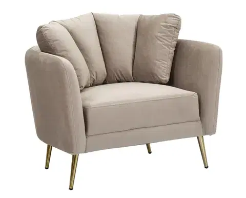 Estila Art deco šedé čalouněné půlkruhové sametové křeslo Lana s prošívaným polštářem s kovovými zlatými nožičkami 88 cm