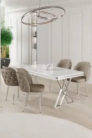 Dining Table & Chairs Set (5 Pieces) Rigel - White, Chrome, Cappuccino