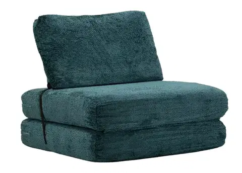 Estila Designové čalouněné modré rozkládací křeslo Raffai s plyšovým potahem a obdélníkovým opěradlem 100 cm