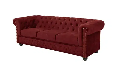 Estila Designová chesterfield třímístná sedačka Maya s červeným sametovým potahem s prošíváním s knoflíky 205 cm