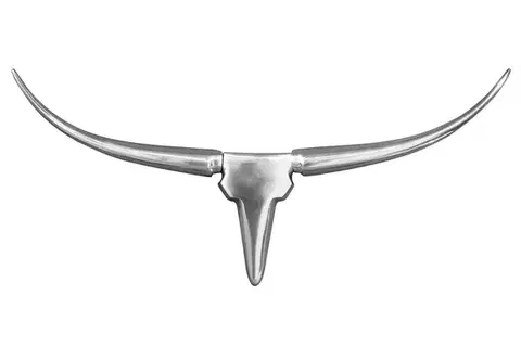 Estila Glamour závěsná nástěnná dekorace Bull ve stříbrné barvě ve tvaru lebky býka s chromovým povrchem 75 cm