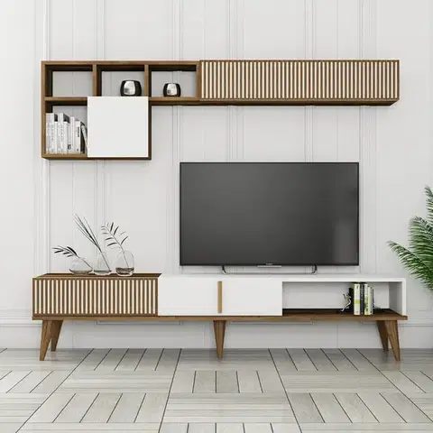 Televizní stěna Milen Walnut and White
