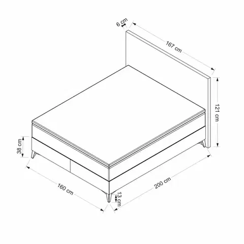 Rám dvoulůžkové postele s čelem Abella 160 x 200 - Grey