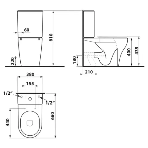 SAPHO BELLO WC kombi, Rimless, spodní/zadní odpad, bílá PC103WR