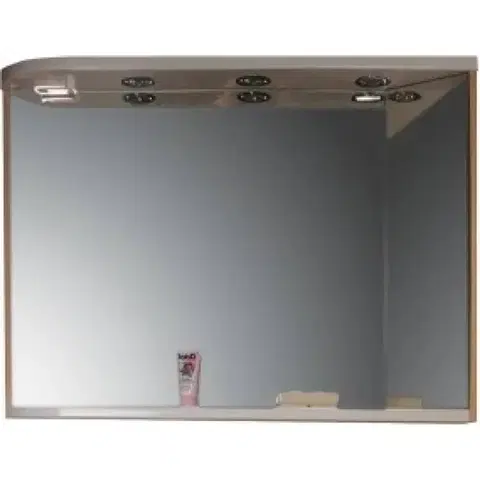 RAVAK Praktik Zrcadlo s poličkou, integrovanými světly a zásuvkou M 780, 780 x 160 x 680 mm, zrcadlo pravé, bříza/bílá X000000161