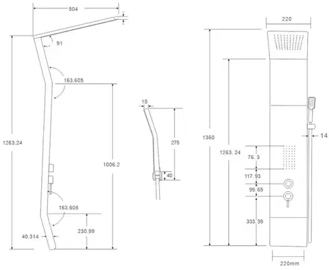 MEXEN Yap sprchový panel, černý/chrom 7612-02-77