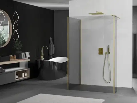 MEXEN/S Kioto Sprchová zástěna WALK-IN 110 x 110 x 40, transparent, zlatá kartáčovaná 800-110-110-221-55-00-040