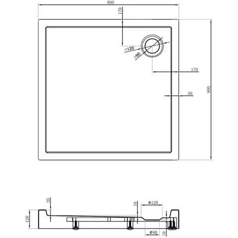 MEXEN Flow+ Sprchová vanička čtvercová 90 x 90, černá mat 46S709090H
