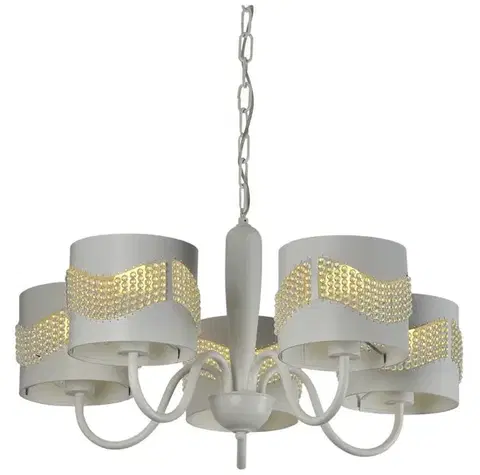 Závěsná lampa bílá s korálkovým lustrem 5xE27 Antonio