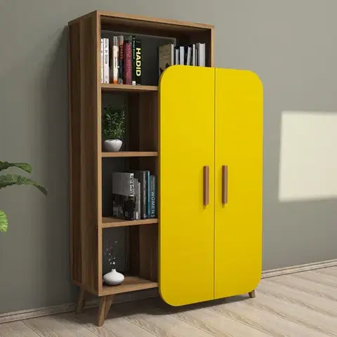 Knihovna Form - Walnut, Yellow