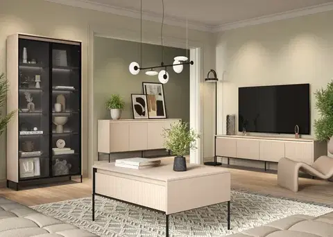 Dig-net nábytek Vitrína SWING TR-07 s LED osvětlením | béžová Variant: bez LED osvětlení polic