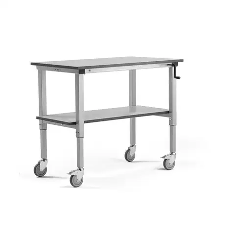 Mobilní pracovní stůl MOTION, manuálně nastavitelná výška, 1200x600 mm, se spodní policí, 150 kg, še