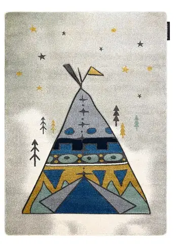Dywany Łuszczów, Dětský kusový koberec Petit Tipi grey, 140x190, modrá, dětský pokoj