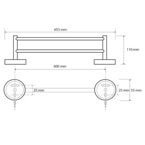 SAPHO X-ROUND E dvojitý držák ručníků 600, chrom XR423