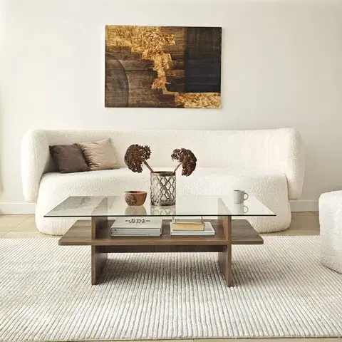 Konferenční stolek Saga Rectangle - Walnut, Transparent
