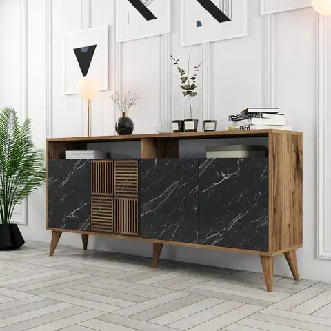 Konzolový stolek Milan 160 - Walnut, Black Marble